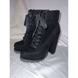 Liliana Monclair Lug Sole Lace Up‎ Chunky Heel Platform Sequin Combat Boot Sz 10